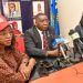 L-R: District Governor Elect, District 9127, Princess Joy Okoro; Past District Governor/Chairman Trustees Visit to Nigeria Committee, Dr. Victor C. Onukwucha and Mobilisation Chair for Mental Health Committee, District 9127, Ibe Onyebuchi, during a press briefing on the incoming visit of the Chairman of the Board of Trustees,  Rotary International Foundation, Mark Maloney, held at Polio House Area 2, Abuja.