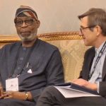 Alt="Minister of Solid Minerals Development, Dr Dele Alake, discussing with the French Interministerial Delegate on Strategic Minerals, Benjamin Gallezot at the Future Minerals Forum, Riyadh, Saudi Arabia"
