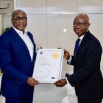 Alt="L-R: Chairman/CEO Air Peace Ltd., Dr Allen Onyema, receiving International Air Transport Association Operational Safety Audit (IOSA) Certification from the Area Manager, West and Central Africa, IATA, Dr Samson Fatokun, at the Air Peace Corporate Head Office, Lagos"