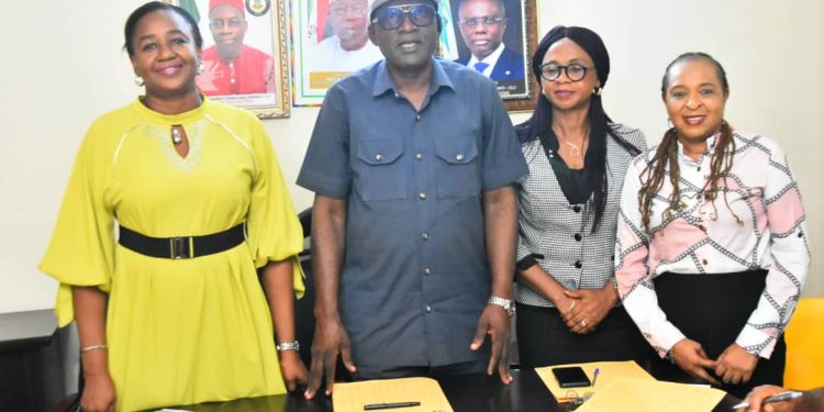 From left: Mrs Ngozi Ginika,
Accountant, Anambra State Liaison Office Lagos; Leo Chiegboka Esq, SSA to Governor of Anambra State & Anambra State Liaison Officer Lagos; MaryAnn Okpala, Anambra State Internal Revenue Service,
Anambra State Liaison Office Lagos and 
Stella Obi, Media Unit,
Anambra State Liaison Office Lagos
during the press conference.