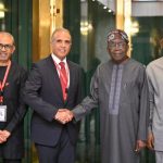 Alt="President Bola Tinubu with Chairman Airtel, Sunil Mittal; Chief Executive Officer Airtel, Dinesh Balsingh and the Chief of Staff, Femi Gbajabiamila at the Presidential Villa, Abuja on Thursday"