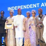 L-R: Kayode Akintemi, Managing Director/Editor-in-Chief, News Central Television, the recipient of the Fastest Growing Broadcast Station Award (left); Segun Ogunwuyi, Chief of Staff/representative of Oluseyi Makinde, Governor, Oyo State/recipient of Independent Man of the Year (second left); ACG Charles Obi, representative of Bashir Adewale Adeniyi, Comptroller-General, Nigeria Customs Service (NCS)/recipient of Independent Public Servant of the Year 2024 (third left); Prof. Charles Anosike, Director-General/CEO, Nigerian Meteorological Agency/recipient of Independent Award for Aviation Sector CEO of the Year 2024 (fourth left); Bola Olukoju, Commissioner Communication/representative of AbdulRahman AbdulRasaq, Governor, Kwara State, the Governor of the Year (Hospitality, Enterprise, and Creative Economy) (fifth left); Nnamdi Chimdi Ibekwe, legislator representing Bende North in Abia State House of Assembly, recipient of Independent House of Assembly Member of the Year Award (sixth left); Ibijoke Sanwo-Olu, wife of Governor, Lagos State (sixth right); Hajiya Fatima Abbas Tujudeen, wife of Speaker, House of Representative/representative of Senator Oluremi Tinubu, the First Lady/recipient of Independent Woman of the Year (fifth right); Bisi Akande, former Chairman, All Progressives Congress/recipient of Independent Lifetime Achievement Award (fourth right); Steve Omanufeme, Managing Director/Editor-in-Chief, Independent Newspapers (third right); Bode George Chairman of the occasion (second right), and Peter Odey, Acting Governor/representative of Governor Bassey Edet Otu of Cross River State, the Governor of the Year 2024 (Economic Transformation), during the 2024 Independent Awards, titled 'Celebrating Landmark Accomplishments', held at Eko Hotel in Lagos...on Saturday.