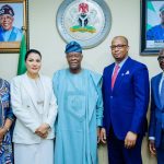 L-R: The Permanent Secretary, Ministry of Finance, Mrs Lydia Shehu Jafia;  Minister of State for Finance, Mrs Doris Nkiruka Uzoka-Anite; Finance Minister and Coordinating Minister of the Economy, Mr. Olawale Edun; Chairman of the Board of Asset Management Corporation of Nigeria (AMCON), Dr. Bala Mohammed Bello, and the Managing Director/Chief Executive Officer of AMCON, Mr Gbenga Alade, at the inauguration of the new Board of AMCON at the Ministry of Finance, Abuja...on Wednesday.
