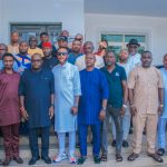 The Administrator of the Presidential Amnesty, Dr Dennis Otuaro (3rd left); national president of the PAP Phase Two Camp Leaders, Salvation Ibena (2nd left) and other members during a courtesy visit to the PAP boss on Wednesday, May 21, 2025.