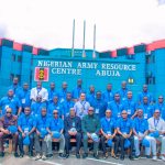 The Director General, Nigerian Army Resource Centre, Abuja, Rtd Maj-Gen. Garba Ayodeji Wahab (7th left front row); the Administrator, Presidential Amnesty Programme Dr Dennis Otuaro (7th right front row), in group photograph with some PAP stakeholders during the opening ceremony of a leadership, alternative dispute resolution and mediation training for the programme's stakeholders at the resource centre on Wednesday, July 16, 2025. Photo Credit: PAP