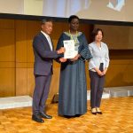 Mrs Florence Akinyemi Adeseke, Nigeria’s charge d’affaires, and Yoshikuni Watanabe, the Mayor of Kisarazu, with the certificate that designates Kisarazu Nigeria’s hometown.