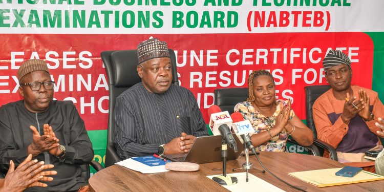 NABTEB
L-R: Director, Examinations Development, National Business and Technical Examinations Board (NABTEB), Mr. Abimbola Olaniregun, Registrar/Chief Executive Officer of NABTEB, Dr. Mohammed Aminu Mohammed, Director, Examinations Administration, Ms. Chigoziem Metu and Director, Research and Quality Assurance, Mr. Pius Osaigbovo, during a press Conference on the release of the NABTEB Results for 2025 June/July Examinations, held in Abuja.