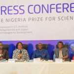 (L-R) Anne-Marie Palmer-Ikuku, Manager, Corporate Communications & Public Affairs; Dr. Sophia Horsfall, GM, External Relations & Sustainable Development; Prof. Barth Nnaji, Chairman, Advisory Board, The Nigerian Prize for Science; Prof Yusuf Abubakar and Dr. Nike Akande, Board Members at the press conference on the 2025 science prize outcome in Lagos...on Wednesday.