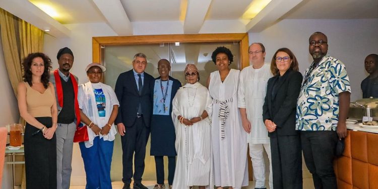 *Alhaji Lai Mohammed, Chairman of Eko Tourism Foundation’s Board of Trustees and Governing Council (fifth from left) and UN Tourism Secretary-General, Zurab Pololikashvili (fourth from left) after a meeting in Lagos on Sunday