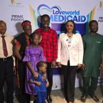 The Assistant Director Loveworld Medicaid,  Dr Jumoke Ola-Akisanya with the beneficiaries of the V.I.S.I.O.N.10,000 FREE EYE SURGERIES