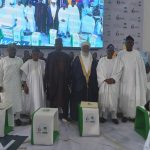 Alhaji Gboyega Isiaka Oyetola, representing President Bola Tinubu(2nd left), Sultan of Sokoto, Alhaji Sa’ad Abubakar (3rd right), Governor of Nasarawa State, Engr Abdullahi Audu Sule; Alhaji Kolapo Alimi, representing Osun State Governor Nurudeen Adeleke; Chairman of the Board of MUSWEN, Dr Wale Babalakin (right) and National President of MUSWEN, Alhaji Rasaki Oladejo (2nd right)