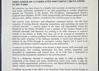 Akpabio’s aide disclaims report, says unsigned letter contrived to weaponise his name against Senate President