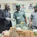 Alt="From left, Assistant Commander of EFCC, Richard Adejumo, Customs Area Controller of the command, Comptroller Chidi Nwokorie, and DC NI Maduemezie, Deputy Comptroller in charge of Administration, during the handover at Muritala Muhammed International Airport in Lagos on Tuesday"