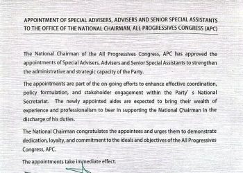 APC National Chairman appoints Special Advisers, Advisers, Senior Special Assistants (see list)