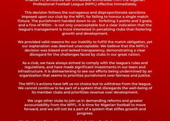 Kun Khalifat FC withdraws from NPFL over sanctions