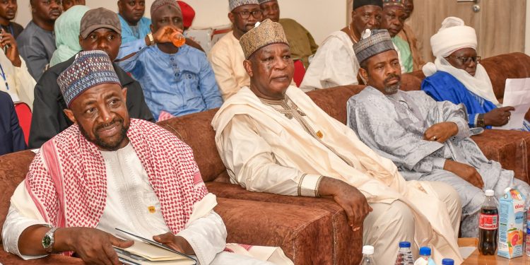 L-R: Former Executive Vice Chairman/Chief Executive of the National Agency for Science and Engineering Infrastructure (NASENI), Prof. Mohammed Sani Haruna, Former Clerk to the National Assembly/Guest Speaker, Dr. Salisu Abubakar Maikasuwa, Member representing Nasarawa/Toto Federal Constituency of the House of Representatives, Hon. Abdulmumin Muhammad Ari and Representative of the Emir of Keffi, Ahmad Ahmad Sarki, during the 2026 Western Zone Prof. Haruna's Symposium organised by Nasarawa State Concerned Democrats held at Keffi, yesterday.
