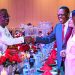 Dakuku Peterside, former Director-General of NIMASA (left), welcoming Chief Don Etiebet and his wife, Dr.  Nike Etiebet, to the Independent Awards 2025, Silver Jubilee Edition, at Eko Hotel and Suites, Lagos...on Saturday.