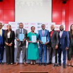 L-R: Manager, Partnership & Ecosystem, MTN/MoMo PSB, Emmanuel Akhigbe; Head Human Resource,MTN/MoMo PSB , Rabi Adetoro; Managing Director/ CEO, Redtech Limited, Emmanuel Ojo; Chief Executive Officer, MTN MoMo, Omolara Michael Nwadu; Group Head, Digital Banking, United Bank for Africa(UBA), Olukayode Olubiyi; Head of Sales, MTN/MoMo PSB, Lanre Raheem; Head, Business Development,MTN/MoMo PSB, Ahmad Turajo; and Group Head, Marketing and Corporate Communications, UBA, Alero Ladipo, during the launch of payment interoperability partnership targeted at expanding cardless payment access for consumers and merchants across Nigeria and Africa, powered by Redtech, MoMo PSB and UBA at the UBA House Marina...on Tuesday.