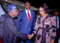 From left: President Bola Tinubu; Kenya’s Cabinet Secretary for Foreign and Diaspora Affairs, Mr Musalia Mudavadi, and Nigeria’s Minister of Foreign Affairs, Amb. Bianca Odumegwu-Ojukwu, as the President arrives in Nairobi, Kenya, on Monday for the Africa-France Summit.