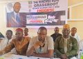L-R: Coordinator of Chiroma Ward, Alhaji Mohammed Nasiru; State Secretary of Renewed Hope Grassroots Movement, Alhaji Umar Abdullahi; Publicity Secretary of the Group, Abdullahi Zakari Shehu, and the Coordinator of Lafia LG, Mr  Haruna Akpo, during a press conference in Lafia to  endorse Prof. Mohammad Sani Haruna for Nasarawa Governorship.