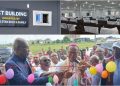 R-L: Catholic Archbishop Rev. Lucius Ugorji, assisted by Mr. Cosmas Ibe, an old boy of the college to cut the tape, while Mr. Leo Stan Ekeh and Mr. Jerry Chukwueke watch in admiration. Top is the exterior and interior of the centre.