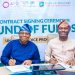 L-R: Wale Adeosun, MD/CEO, Kuramo Capital Management, with Olasupo Olusi, MD/CEO, Bank of Industry (BoI), during the contract signing for a minimum fund size of $170 million for the DICE Fund of Funds Management between BoI and Kuramo Capital Management, in Abuja...on Tuesday.