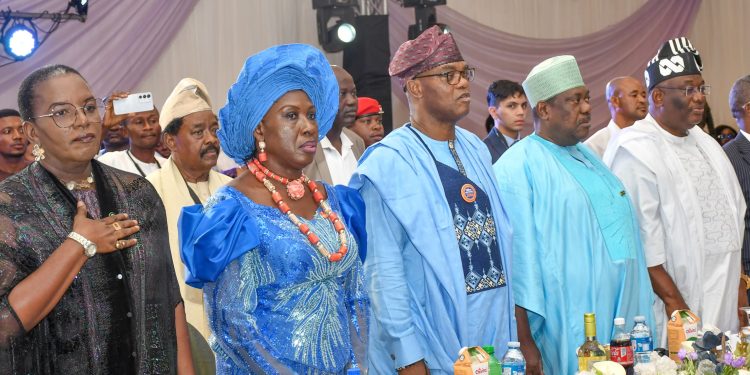 L-R: Trustee, The Rotary Foundation 2024-2028, Ijeoma Pearl Okoro; wife of the President, Rotary International, Barr. Precy Ibinabo Babalola; President of Rotary International 2026-2027, Yinka Hakeem Babalola; Representative of President Bola Ahmed Tinubu/Secretary to the Government of the Federation (SGF), Senator George Akume and Representative of Senate President, Senator Titus Sam, during the presidential inaugural Ball in Abuja. PHOTO: ROTARY INTERNATIONAL