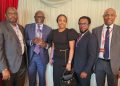 L-R: Executive Director, Asset Management Corporation of Nigeria (AMCON), Dr Aminu Muhtar Dan Amu; the award recipient, and Managing Director/CEO, AMCON, Mr Gbenga Alade; his wife, Mrs Yetunde; Head, Corporate Communications Department, Mr Jude Nwauzor; and a Non-Executive Director, and Board Member of AMCON, Mr Charles Iyore, at the just concluded 16th African Business Leadership Awards (ABLA) at House of Lords, United Kingdom.