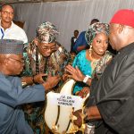 L-R: Chairman of the Occasion, Dr. Ahmed Raji SAN, District Governor 9127, Engr. Sikiru Adetona Owonikoko, his wife Hajiya Zainab Owonikoko, and  Vice Governor, Dr. Victor Onukwugha, during the investiture of the Rotary International District Governor for District 9127, Engr. Sikiru Adetona Owonikoko, held at the Transcorp Hilton Hotels in Abuja...yesterday