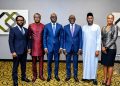 From Right: Company Secretary, Asset Management Corporation of Nigeria (AMCON), *Mrs Oyinlola Adebayo*; Executive Director, Asset Management Directorate, *Dr Aminu Mukhtar Dan’amu*; Managing Director/Chief Executive Officer, *Mr Gbenga Alade*; Executive Director, Resolution Directorate, *Mr Adeshola Lamidi*; Head, Legal Department, *Mr Albert Nwanozie*, and Head, Corporate Communications Department, *Mr Jude Nwauzor* at the AMCON Media Parley, held at Radisson Blu Hotel, Ikeja, Lagos...at the weekend.
