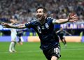 ATLANTA, GEORGIA - JULY 15: Lionel Messi #10 of Argentina celebrates the team's second goal by Lautaro Martinez #22 during the FIFA World Cup 2026 Semi Final match between England and Argentina at Atlanta Stadium on July 15, 2026 in Atlanta, Georgia. (Photo by Shaun Botterill/Getty Images)