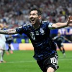ATLANTA, GEORGIA - JULY 15: Lionel Messi #10 of Argentina celebrates the team's second goal by Lautaro Martinez #22 during the FIFA World Cup 2026 Semi Final match between England and Argentina at Atlanta Stadium on July 15, 2026 in Atlanta, Georgia. (Photo by Shaun Botterill/Getty Images)