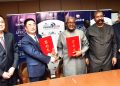 From left: Managing Director of Sinoma international (Nanjing) Engineering Co. Limited, Zhang Jian; Chairman of Board Sinoma international (Nanjing) Engineering Co. Limited, Lin Zhong; President/CE, Dangote Industries Limited, Aliko Dangote; Group Vice President, Oil & Gas, Dangote Industries Limited; Devakumar Edwin and Group Managing Director/CEO, Dangote Cement Plc, Arvind Pathak; during the signing of MoU agreement between Dangote Cement Plc, and Sinoma international (Nanjing) Engineering Co. Limited, for the Expansion of Dangote Cement Itori Plant, in Lagos...on Saturday.