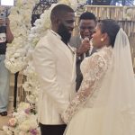 The couple exchanging vows