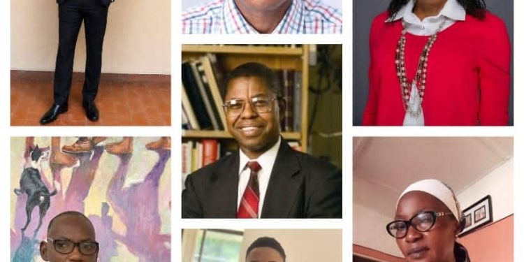 AskProf users share experiences. Centre: Prof Adedeji Badiru. Clockwise: Babajide Ibrahim (student) Sikiru Sulaimom (teacher), Ms Cindy Cole, Mrs Folasade Ibrahim,  Segun Agboola (student), and Dudu Emmanuel, Doctoral candidate, Studio Painting.