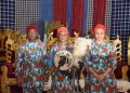 Senator Oluremi Tinubu flanked by Governor Hope Uzodimma and Imo State First Lady, Chioma Uzodimma, shortly after Mrs. Tinubu was conferred with the title of 'Oso Di Eme' by Imo State Monarchs at the Eze Imo Palace in Owerri.