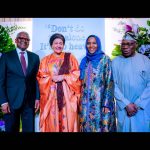 From left: Aliko Dangote, Amina Mohammed,
Halima Aliko Dangote and Olusegun Obasanjo at Amina Mohammed's send-off party at the Africa Centre, Harlem, New York.