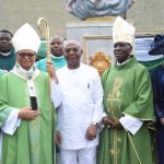 From left: Auxiliary Bishop of Orlu Catholic Diocese, Dr.Thomas Obiatuegwu; Archbishop of Owerri Ecclesiastical Province, Dr. Lucius Ugorji; Governor Hope Uzodimma of Imo State, Bishop of Orlu Catholic Diocese, Dr. Augustine Ukwuoma and Deputy Governor of Imo State, Lady Chinyere Ekomaru, during a Special 66th Independence Thanksgiving Service held at Maria Assumpta Cathedral, Owerri...on Sunday.