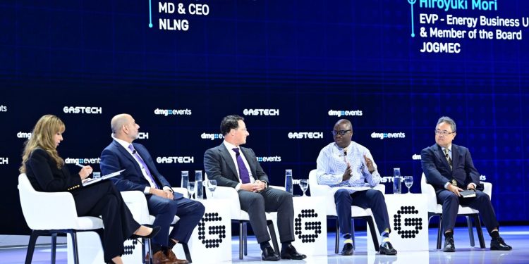 Nigeria LNG Managing Director, Mr Adeleye Falade (4th left) addressing gas industry executives during the ongoing Gastech 2026 Exhibition and Conference in Bangkok, Thailand