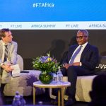 Aliko Dangote, President/Chief Executive of Dangote Group (right), in a conversation with David Pilling, the Africa’s editor for Financial Times during the FT Africa Summit  in London
