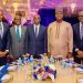 President, Association of Corporate Communications and Marketing Professionals in Banks (ACAMB), Jide Sipe; Managing Director, CEO, Optimum Bank, Ademola, Odeyemi; President/Chairman of Council, Chartered Institute of Bankers; Managing Director, Nigeria Inter-Bank Bank Settlement System, Premier Oiwoh and Registrar and Chief Executive Officer, CIBN during the ACAMB's 30th anniversary Gala themed: 30years of Shaping Narratives And Building Trust held at the weekend in Lagos.