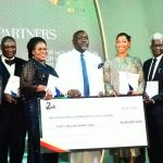 Dr. Thomas Olaleye Ogungbangbe, Chairman of CITA Energies Limited (middle), with top executives of the company who were celebrated and given cash donations at the 20th anniversary celebration of the leading  aviation fuel operator at the Grandeur Event Centre in Lagos.