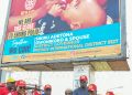 From left: District Polio Advisor, District 9127, Olajumoke Ekeinde;  District Polio Plus Committee Chair, Mariam Ahmed; Past District Governor, PGD Felix Obadan;  Chair, End Polio Rotary Club Abuja Metro, Dr. Gladys George;  President of the Rotary Club of Abuja Metro, Engr. Michael O. Oluwagbemi; District Governor 9127, Engr. Sikiru Adetona Owonikoko and Assistant Governor, Rotary Club Wuse Central, Zainab Omowunmi Owonikoko, during the unveiling of End Polio BillBoards, at the Central Business District (CBD) in Abuja.