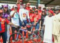 From left: District Polio Plus Committee Chair, Mariam Ahmed, PGD. Joy Nky Okoro, Representative of the Executive Director, National Primary Health Care Development Agency (NPHCDA), Dr. Ahmed Garba Rufai, Winner of the 2026 Pedals Against Polio 2.0, Stephen Christian Mamman, District Governor 9127, Engr. Sikiru Adetona Owonikoko, Assistant Governor, Rotary Club Wuse Central, Zainab Omowunmi Owonikoko, Deputy Incident Manager, National Polio Emergency Operations Centre, Dr. Adeola Musa Oluwatoyin, Mrs. Aiodiah Stephen and Mr. Stephen Mamman Anumkwen, during the 2026 Walk to End the Polio Now, in Abuja.
‎